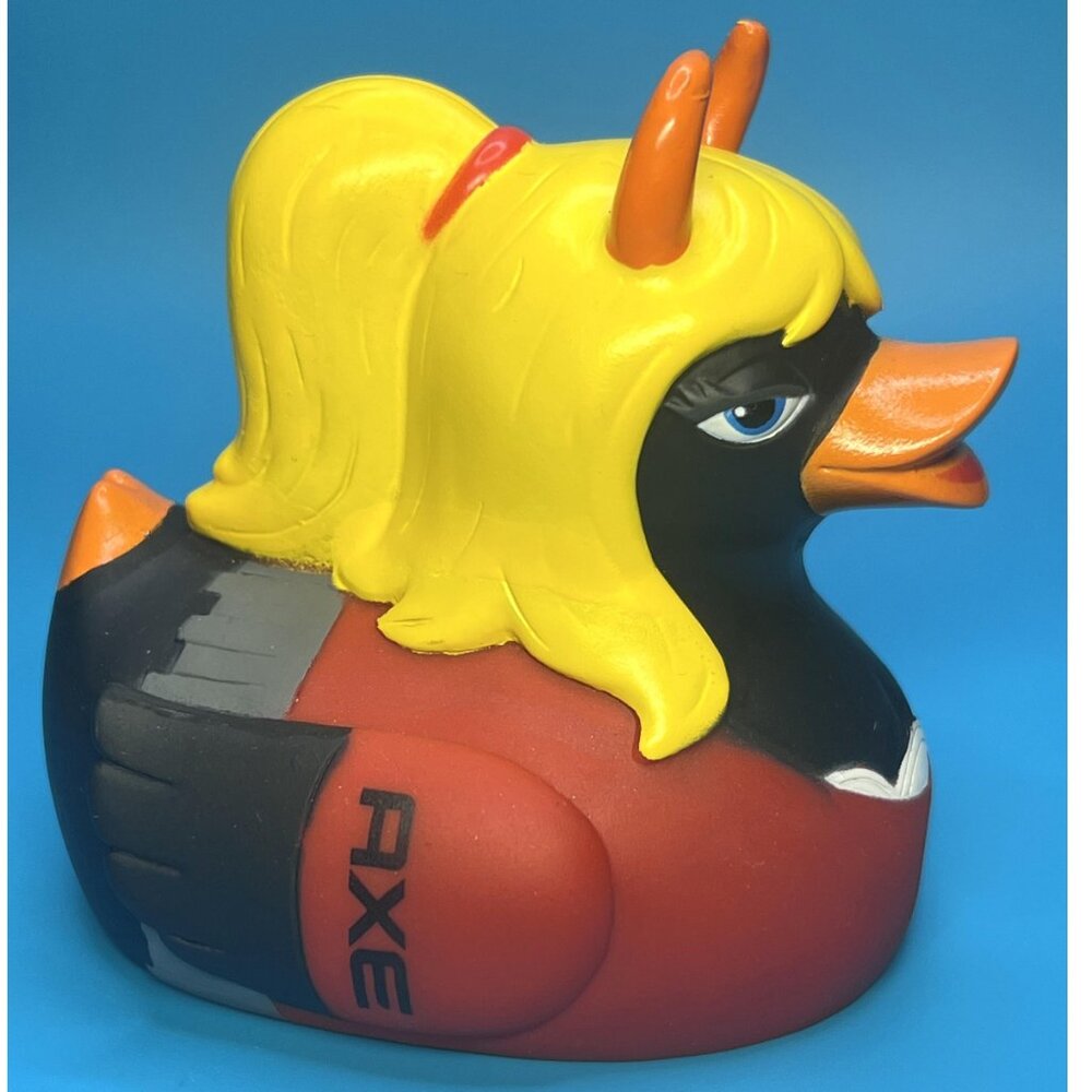 AXE Accoutrements Red Rubber Duck Ducky Blonde Girl Winking Devil Horns 2007